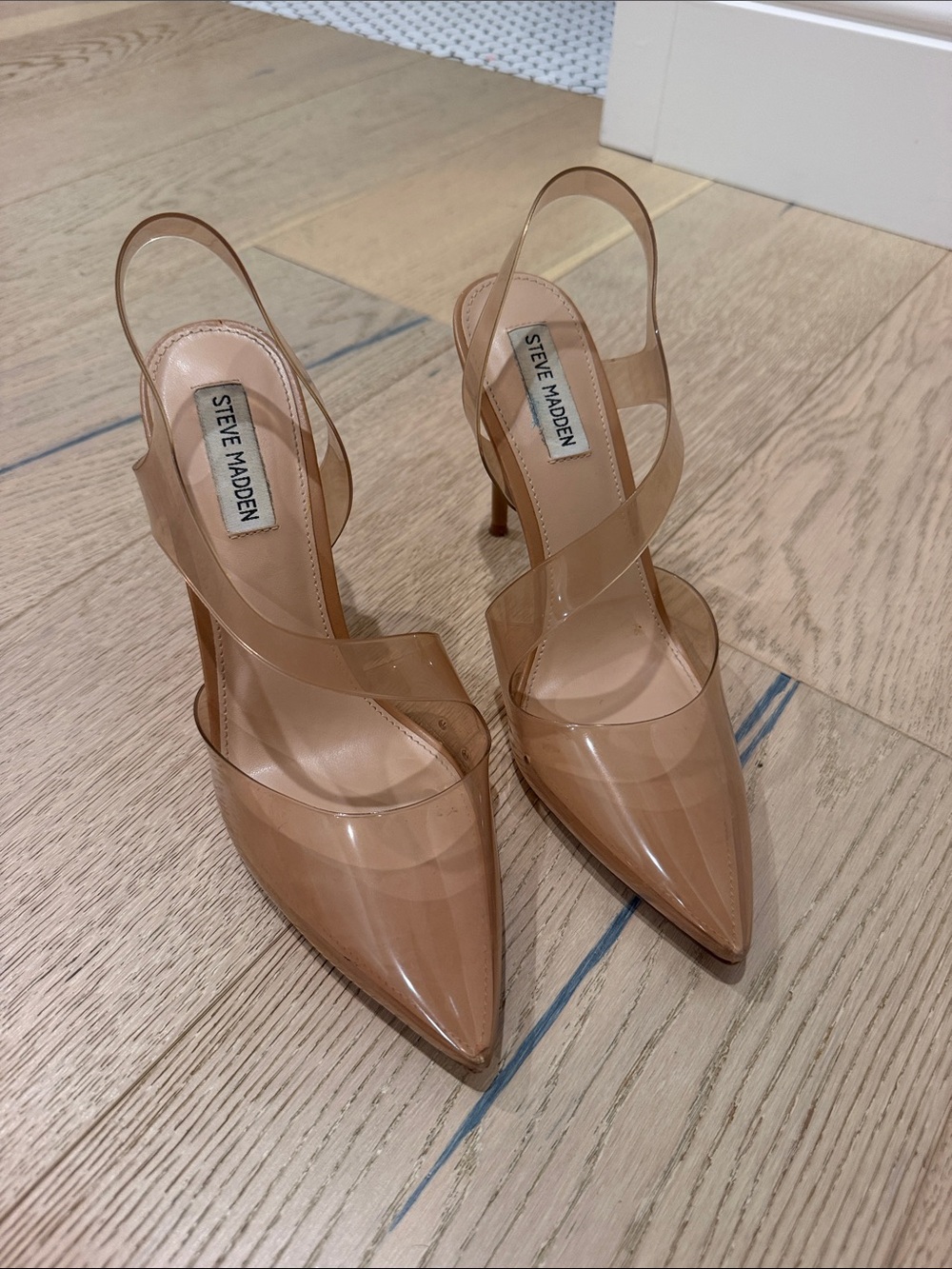Steve Madden Nude Patent Pointed-Toe Slingback Heels